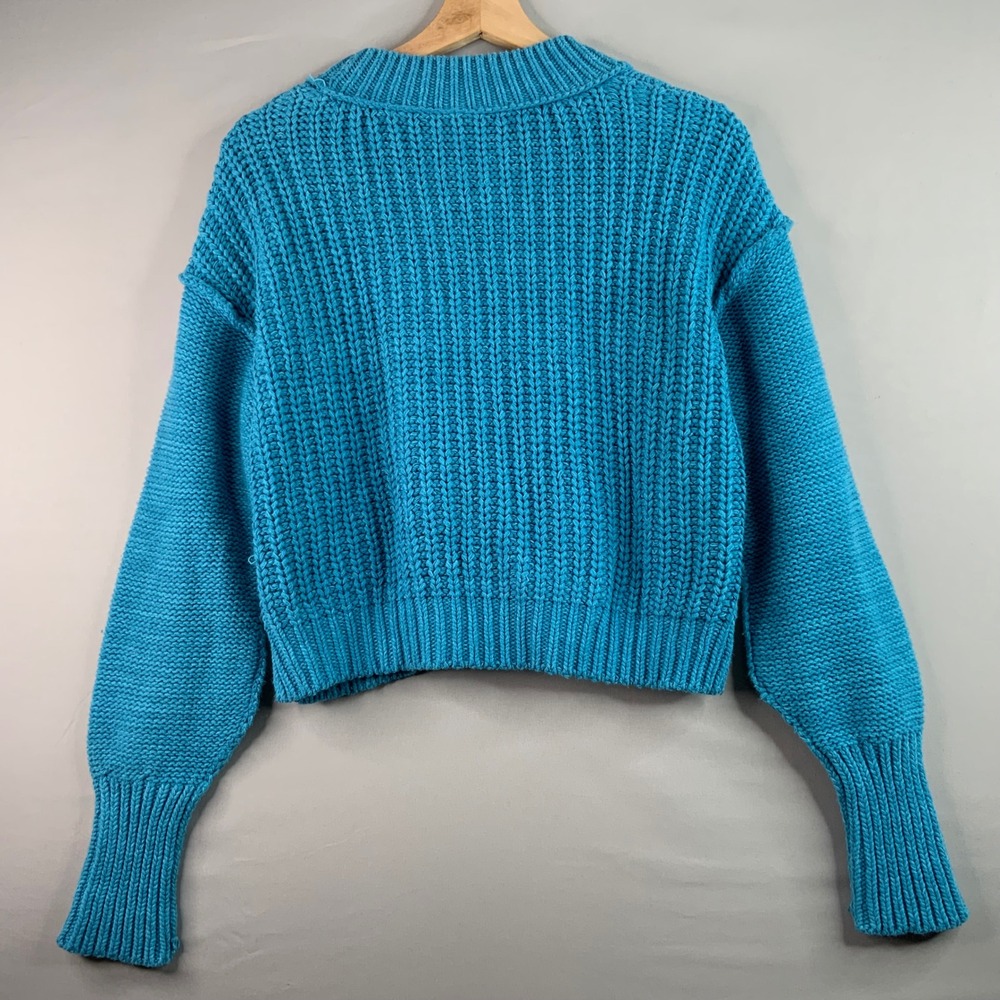 Free People Blue Knit Cable Stitch Cropped Sweater Women's Small - Picture 3 of 9